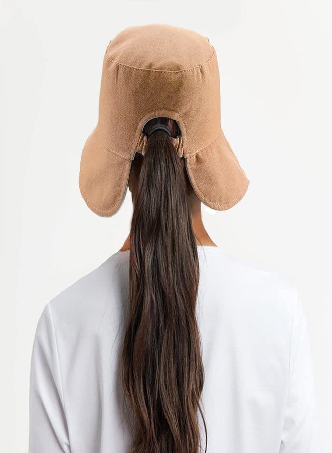 Taidor Ponytail Sun Bucket Hats for Women Beach Cap Fisherman Hat Black - Image 3